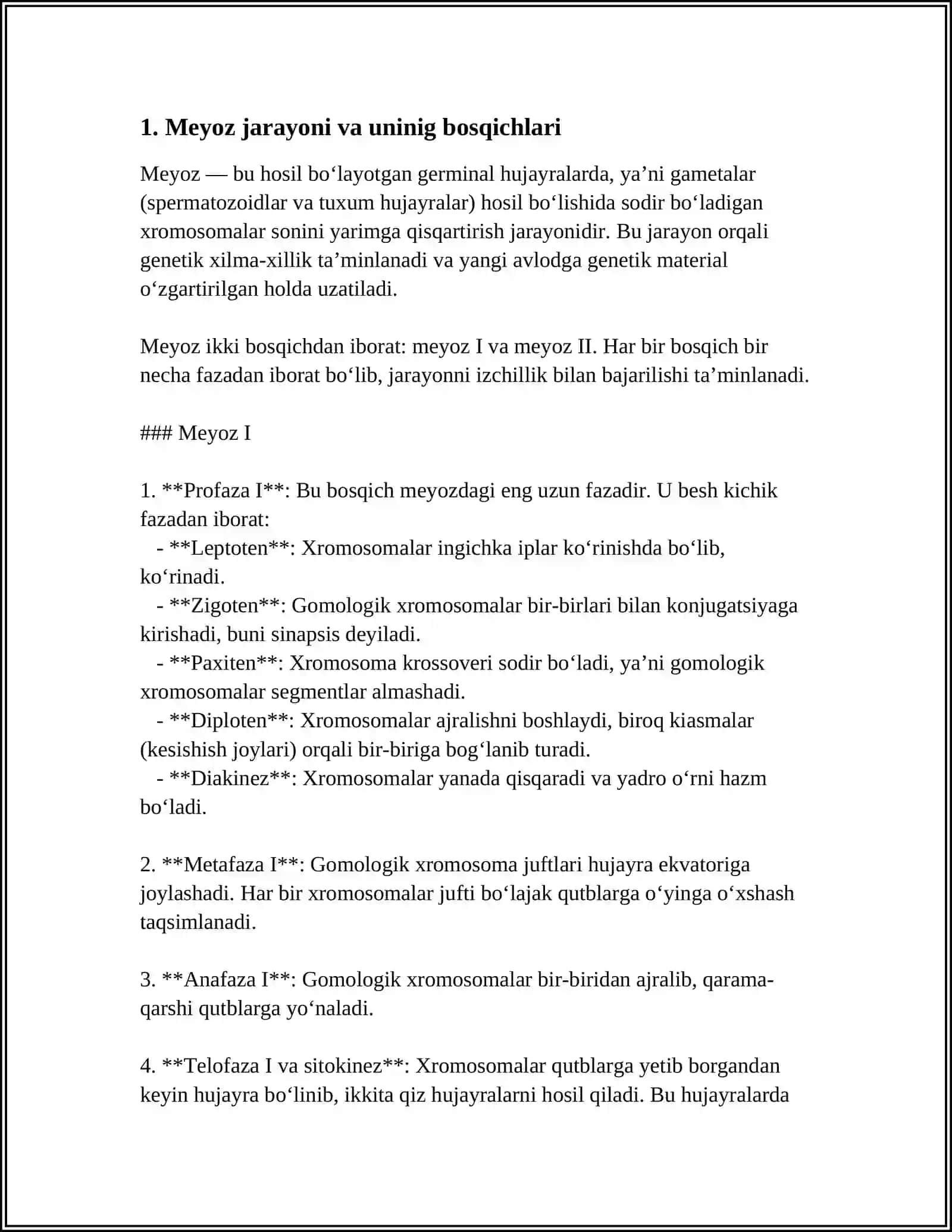 "MEYOZ" MAVZUSI TIBBIY BIOLOGIYA REFERAT 3