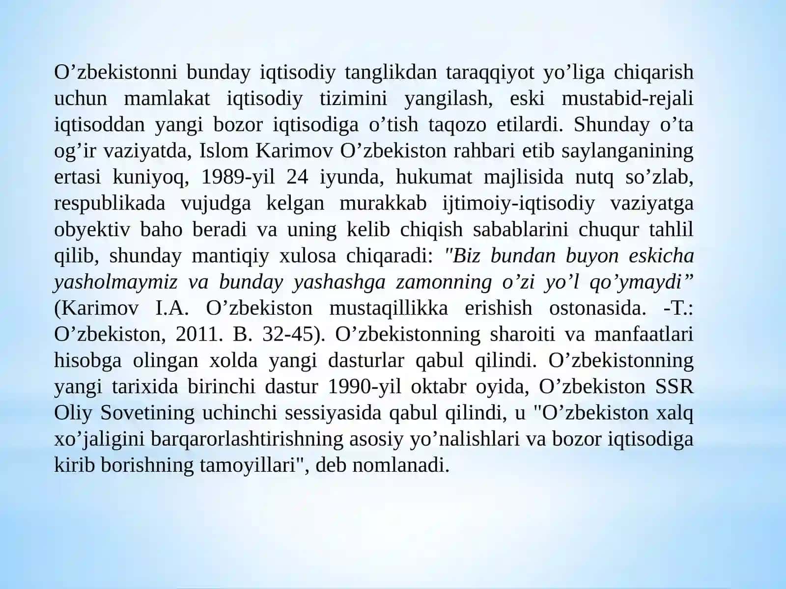 IQTISODIY ISLOHOTLAR XUSUSIY MULKCHILIKNING SHAKLLANISHI. O‘ZBEKISTONDA BOZOR MUNOSABATLARINING SHAKLLANISHI. 3