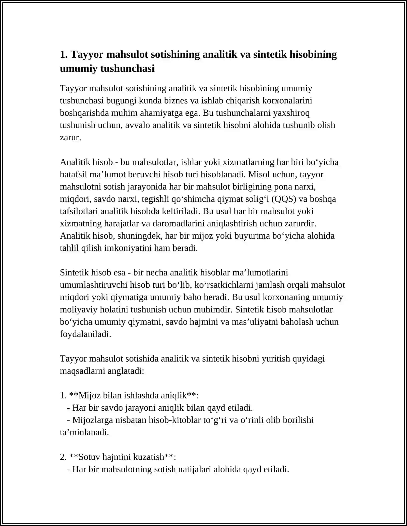 TAYYOR MAHSULOT SOTISHNING ANALITIK VA SINTETIK HISOBI 3