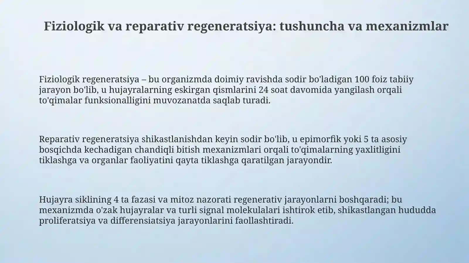 To'qimalarning fiziologik varepara regenizasiyasi organish va zamonaviy maʼlumotlarni tahlil qilish 3