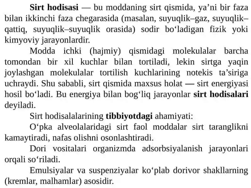 SIRTHODISALAR.SIRT TARANGLIK. SIRT HODISALARNING FIZIK-KIMYOSI 3