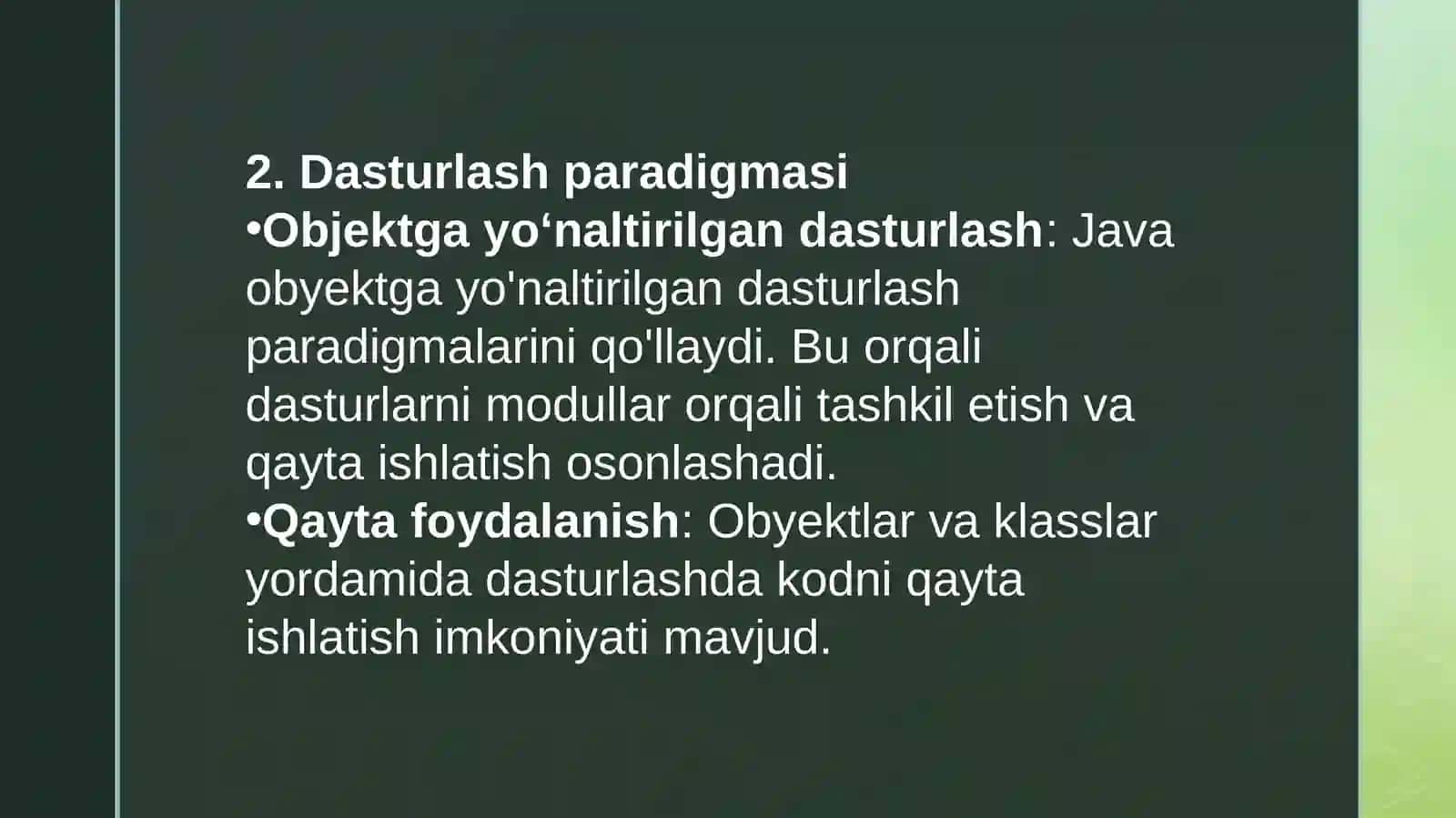 JAVA HAQIDAGI QIZIQARLI MALUMOTLAR 3
