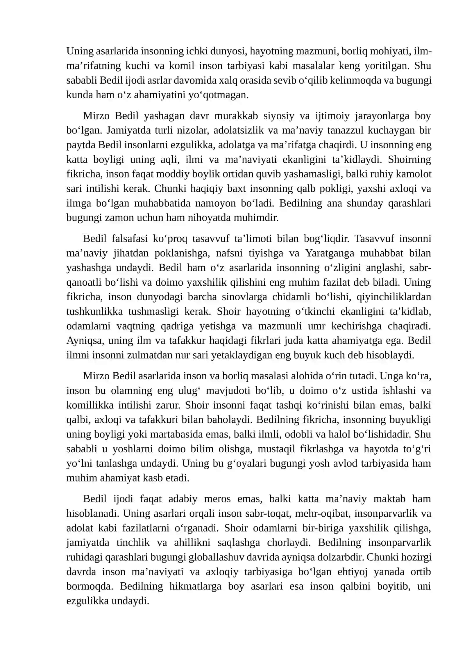 Mirzo Bedil falsafiy qarashlari bo‘yicha esse yozish 3