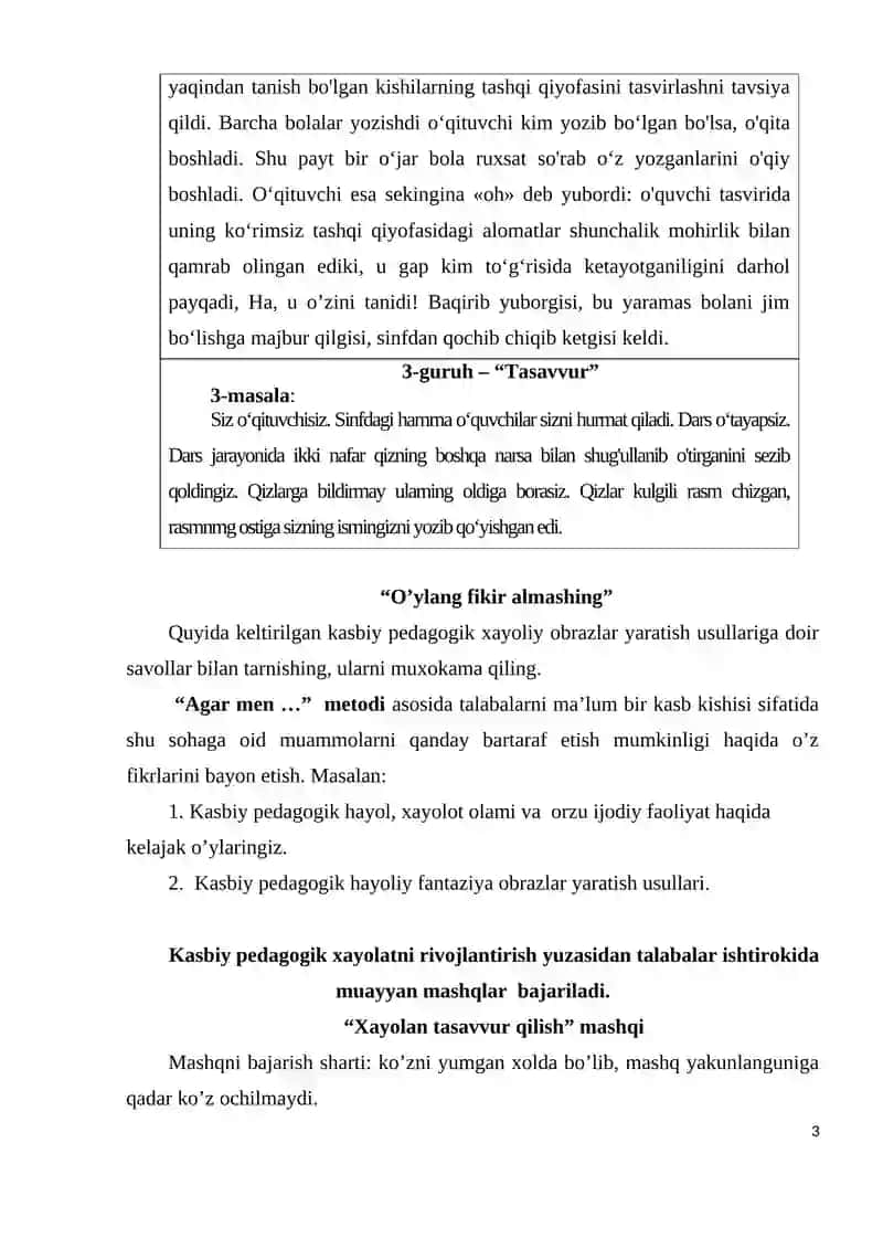 Kasbiy pedagogik fantaziya (xayol) 3