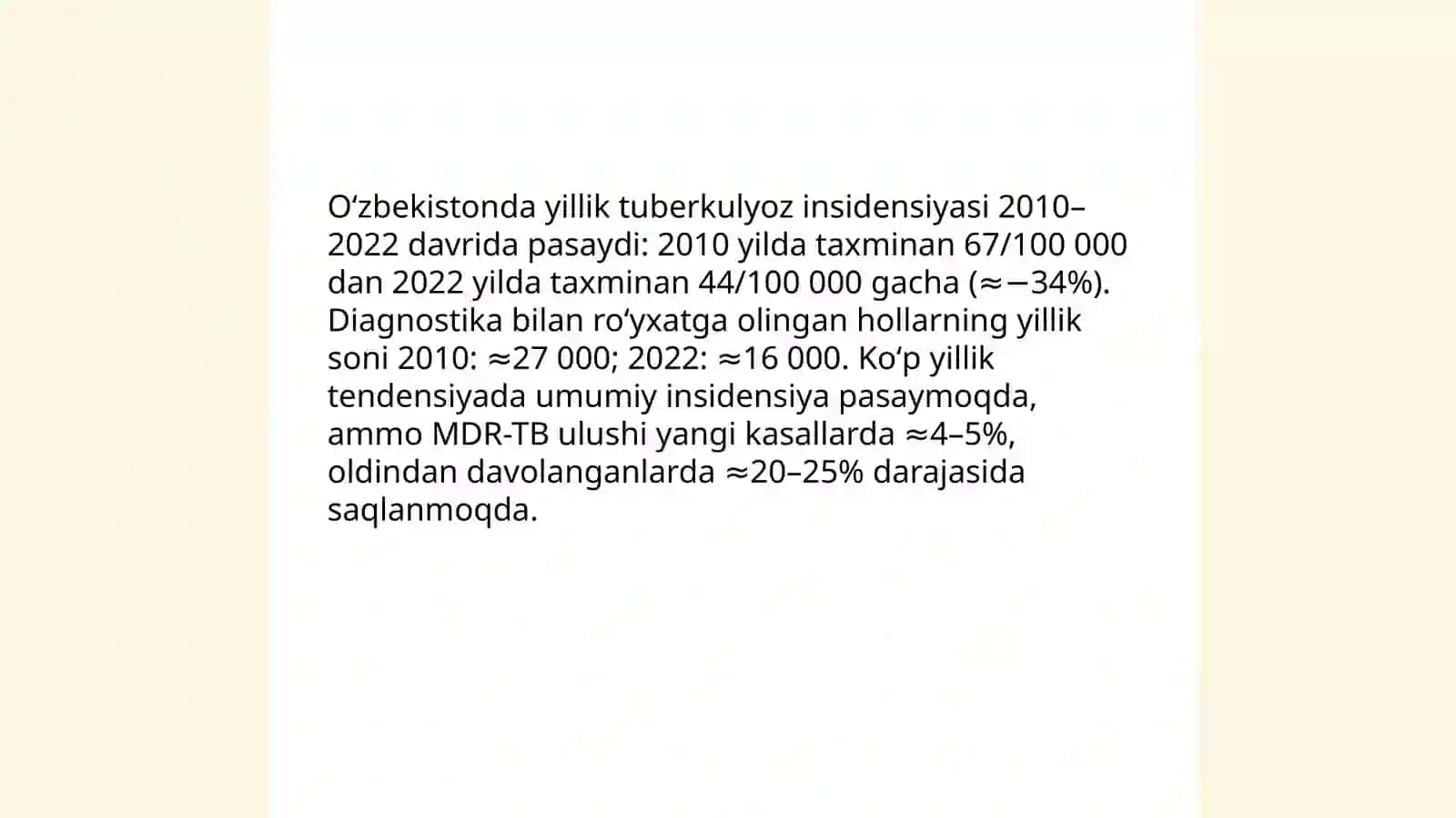 Oʻzbekistonda tuberkulyoz boʻyicha epidemiologik vaziyatni baxolash 3