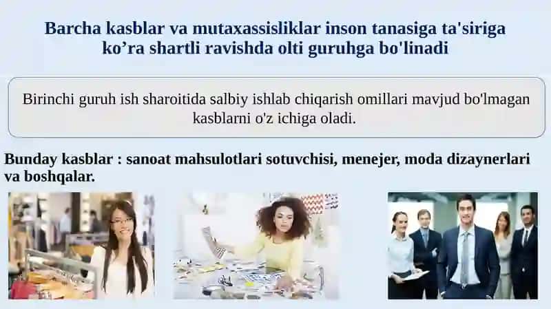 Kasb-hunartanlashda inson salomatligiga qo‘yiladigan talablar 3
