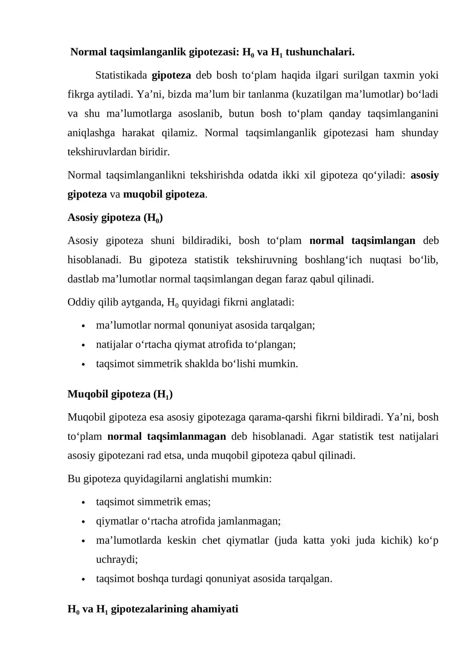 Bosh to'plamning normal taqsimlanganligi haqidagi gipotezani tekshirish 3