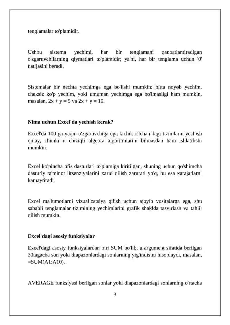 MS Excel elektron jadvalida chiziqli algebraik tenglamalar sistemasini yechish 3