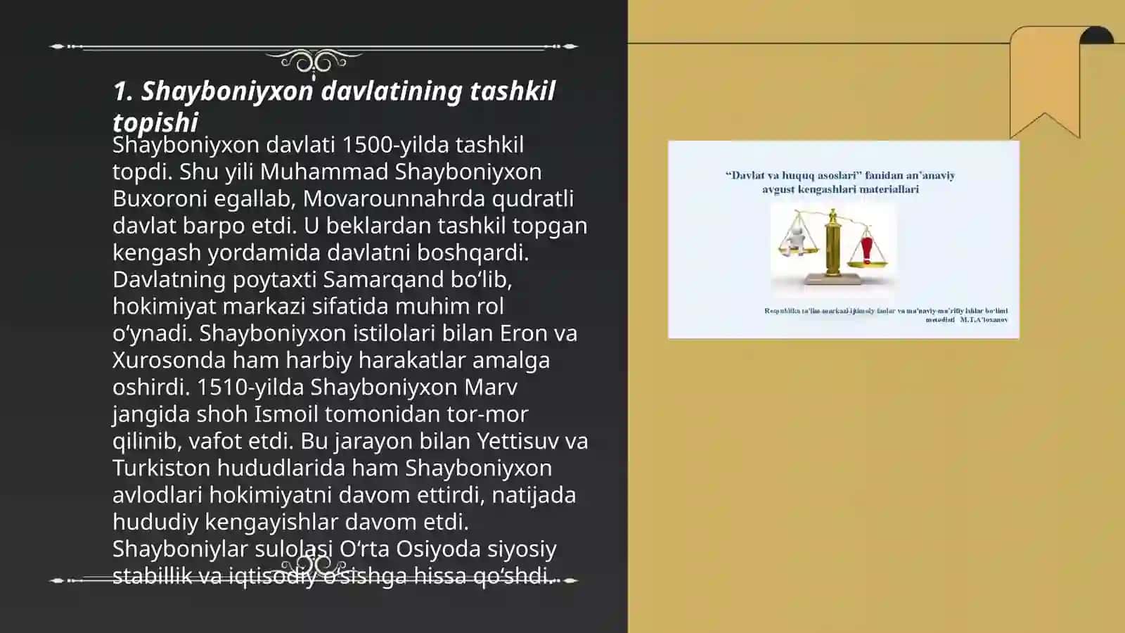 Shayboniyxon davlatida davlat va huquq 3