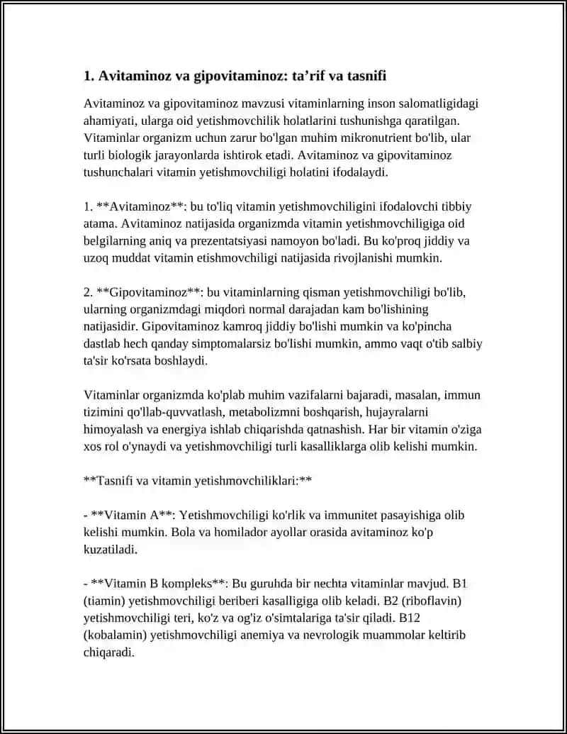 Avitaminoz va gipovitaminoz referat 3