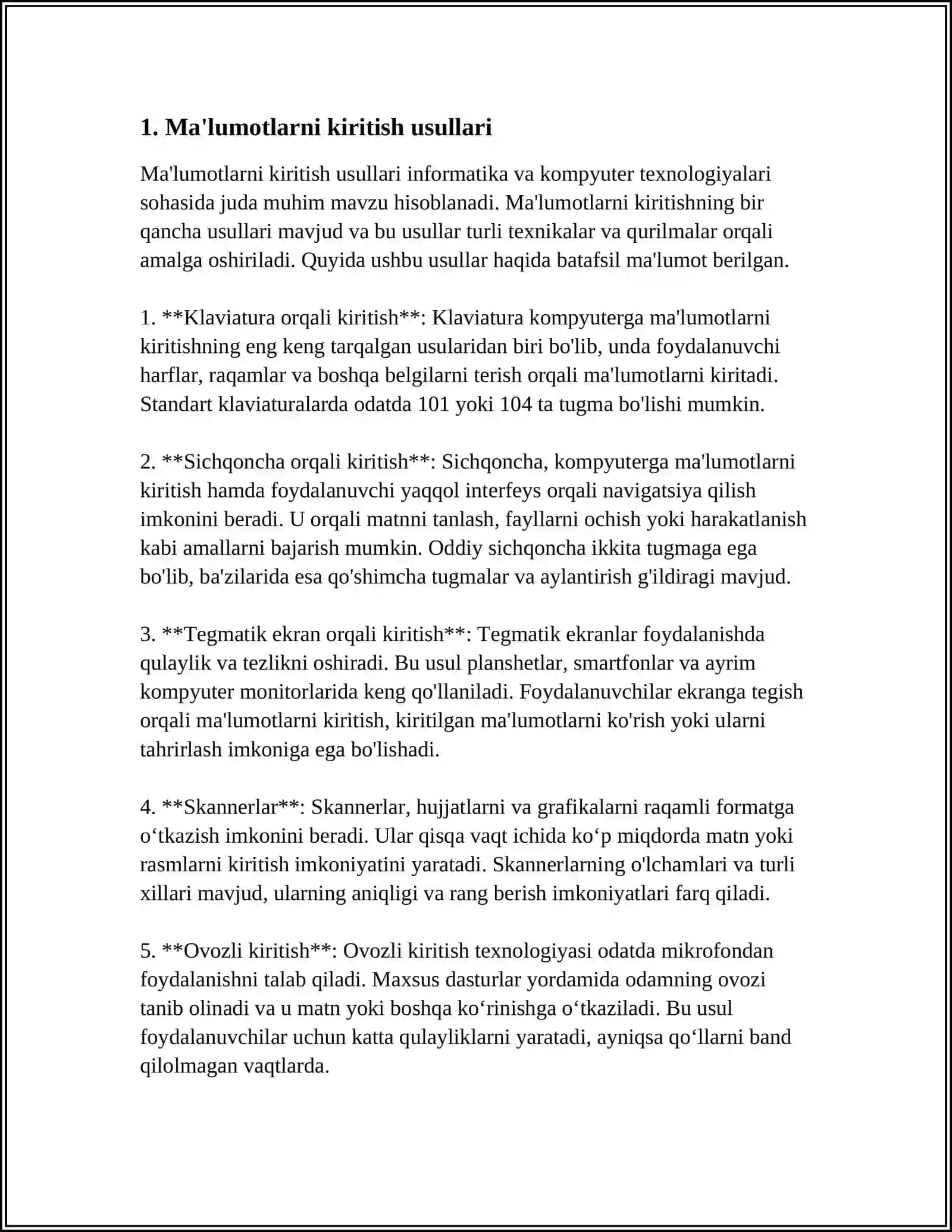 KOMPYUTERGA MA'LUMOTLARNI KIRITISH-CHIQARISH TIZIMLARI 3
