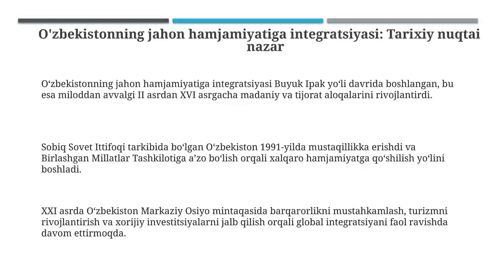 Oʻzbekiston va jahon davlatlari integratsiyasi 3