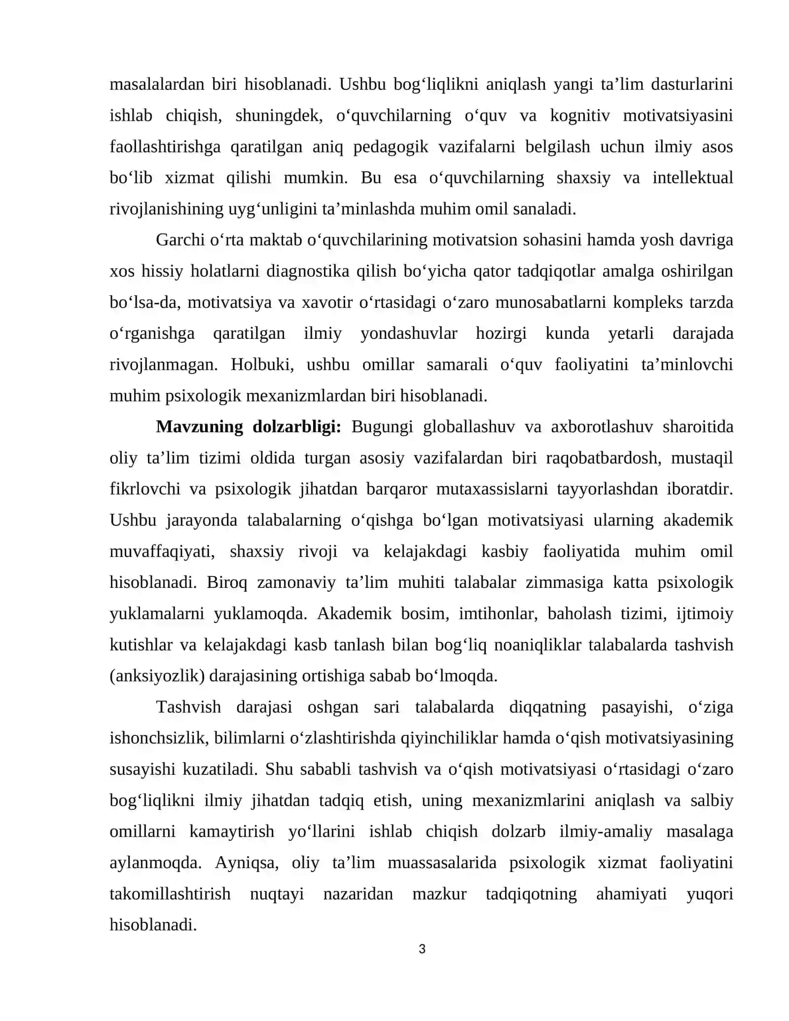 Talabalarda tashvish darajasining o‘qish motivatsiyasiga ta’siri 3