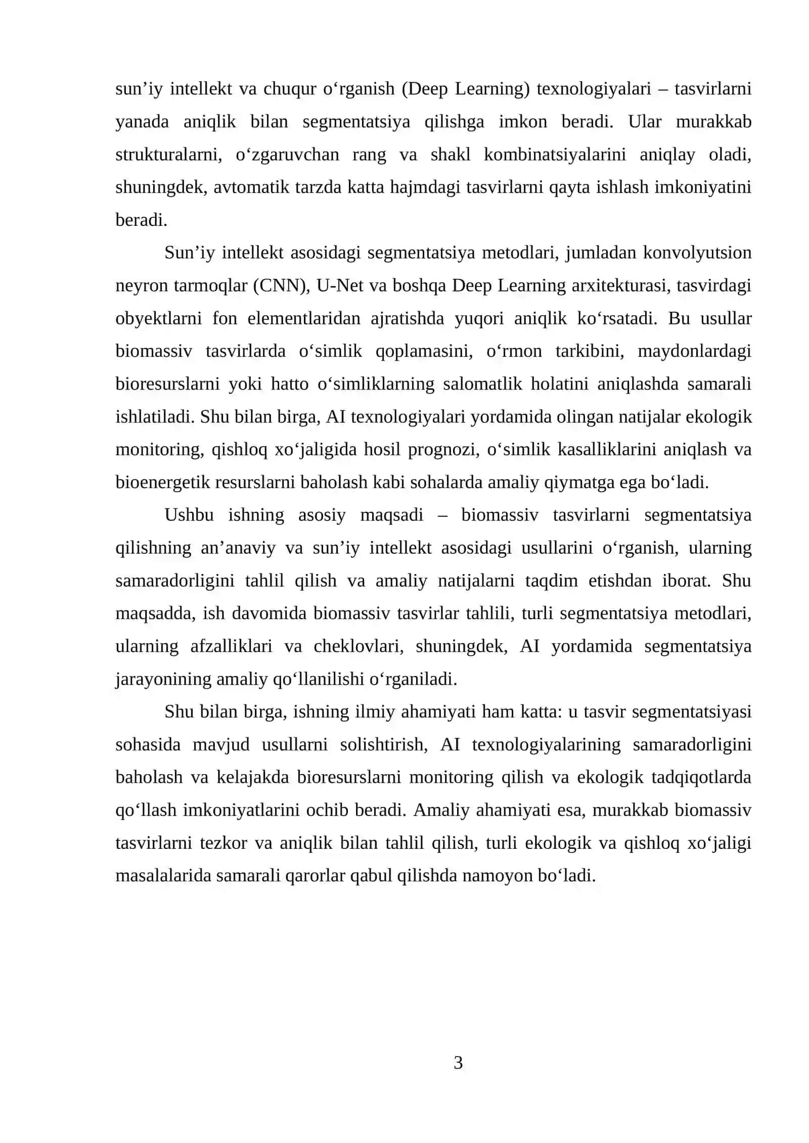 AI yordamida biomassiv tasvirlarni bo‘laklarga ajratish (segmentation). CT/MRI tasvirlarini 3D qayta qurish va real vaqtli monitoring.Telemeditsina qurilmalari orqali masofadan ko‘rish imkoniyati yaratish. EHR (Electronic Health Record) tahlili va xavfsizlik protokollari bilan bulutli integratsiya. Deep Brain Stimulation uchun signallarni optimallashtirish algoritmlari. Epilepsiya uchun EZTrack kabi real vaqtli EEG ma’lumotlar bazasi yaratish. 3