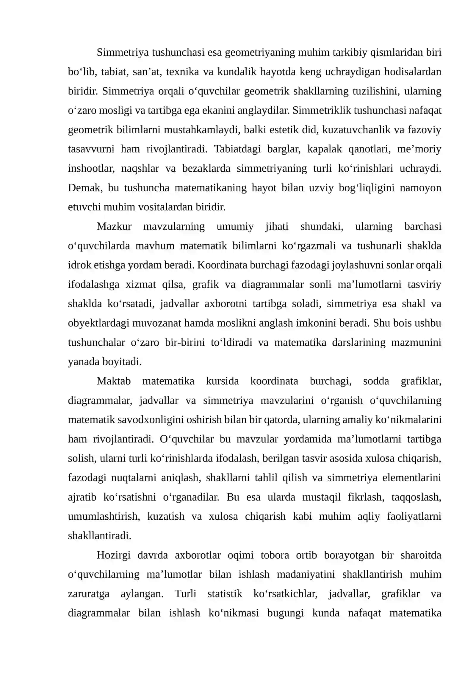 Koordinata burchagi, sodda grafiklar, diagrammalar, jadvallar va simmetriya 3