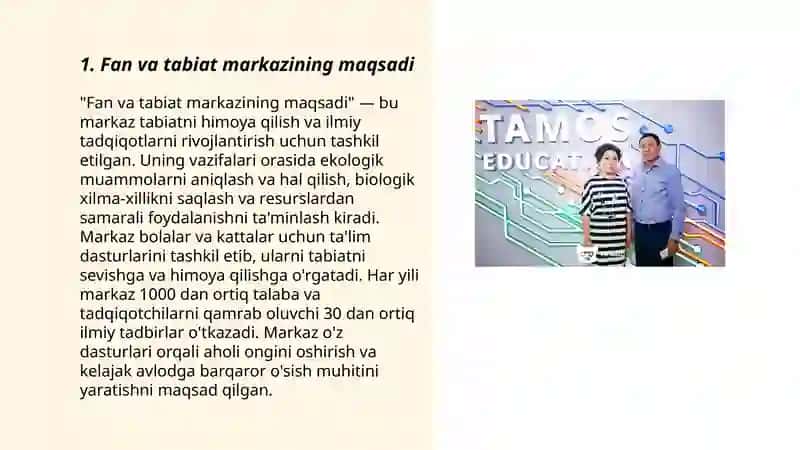 Fan va tabiat markazini tashkil etilishi, maqsadi va vazifalari 3