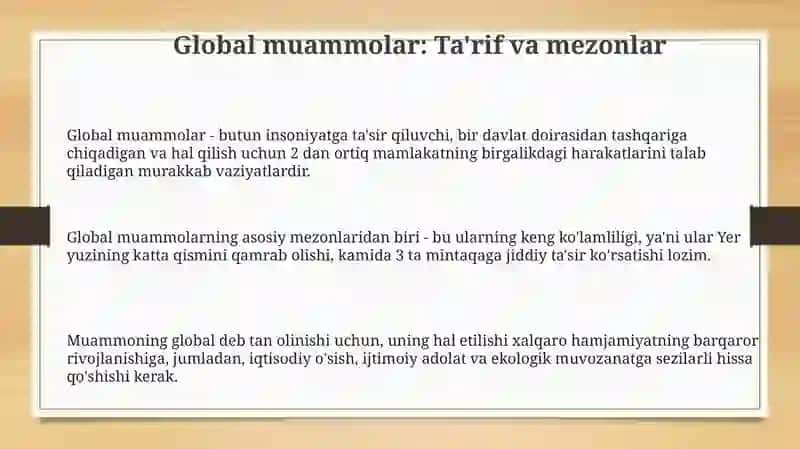 Global muammolarning mezonlari va darajalari 3