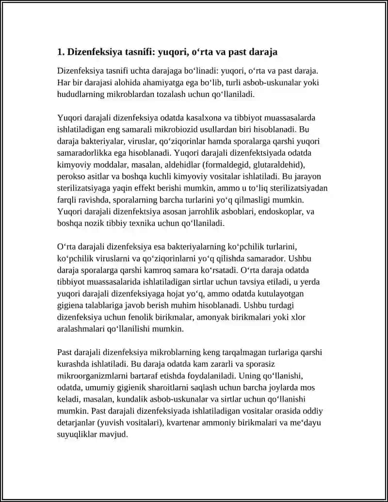 DIZENFEKSIYA TASNIFI. DIZENFEKSIYA TURLARI. ASBOB-ANJOMLAR DIZENFEKSIYASI 3