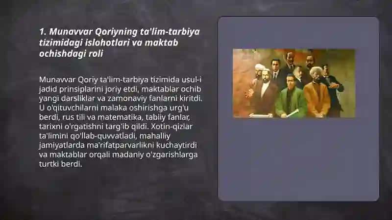 Munavvar Qoriyning ta'lim-tarbiya tizimidagi islohotlari va maktab ochishdagi roli 3