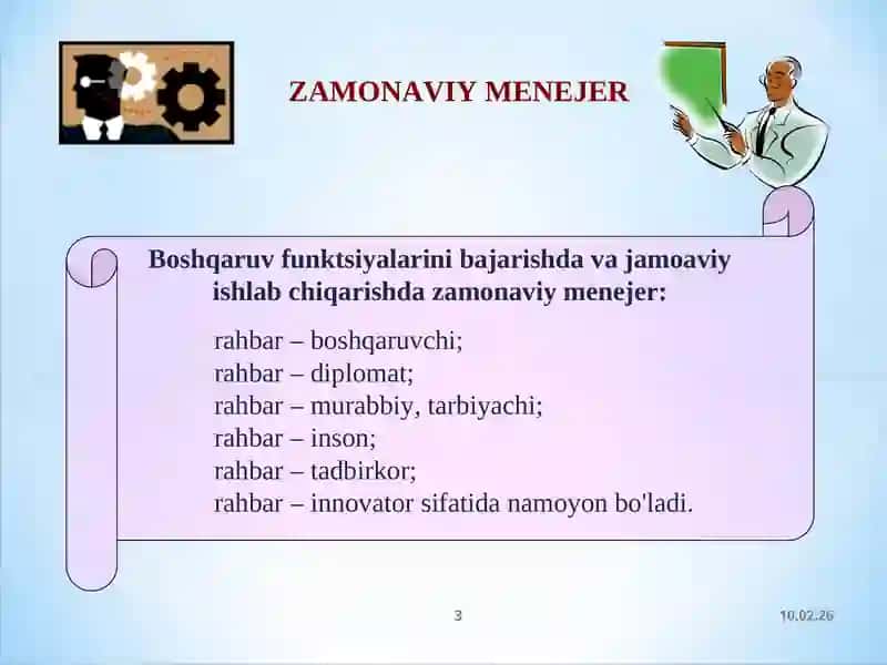 Korxona faoliyatini boshqarish asoslari(2 soat) 3