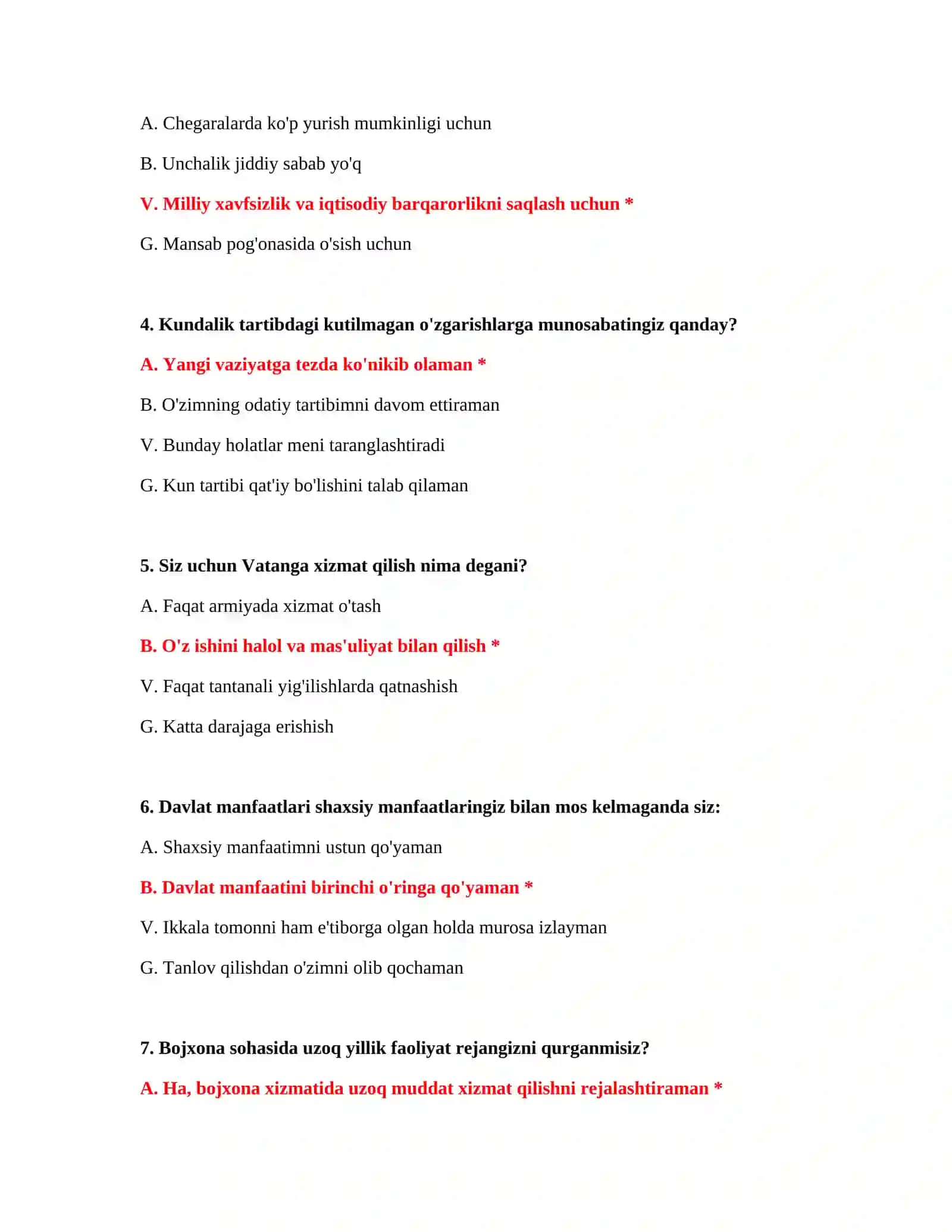BOJXONA AKADEMIYASI - TEST SAVOLLARI 3
