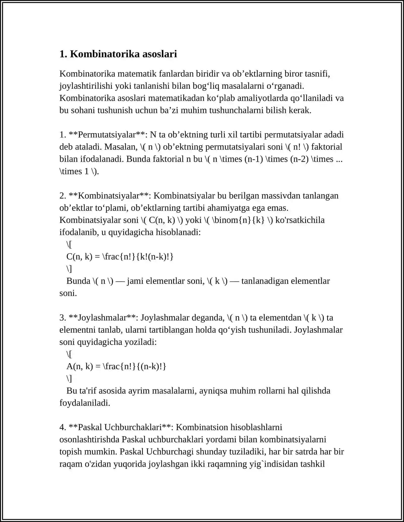 AKADEMIK LITSEYLARDA KOMBINATORIKA ELEMENTLARINI ÓQITISH METODIKASI 3