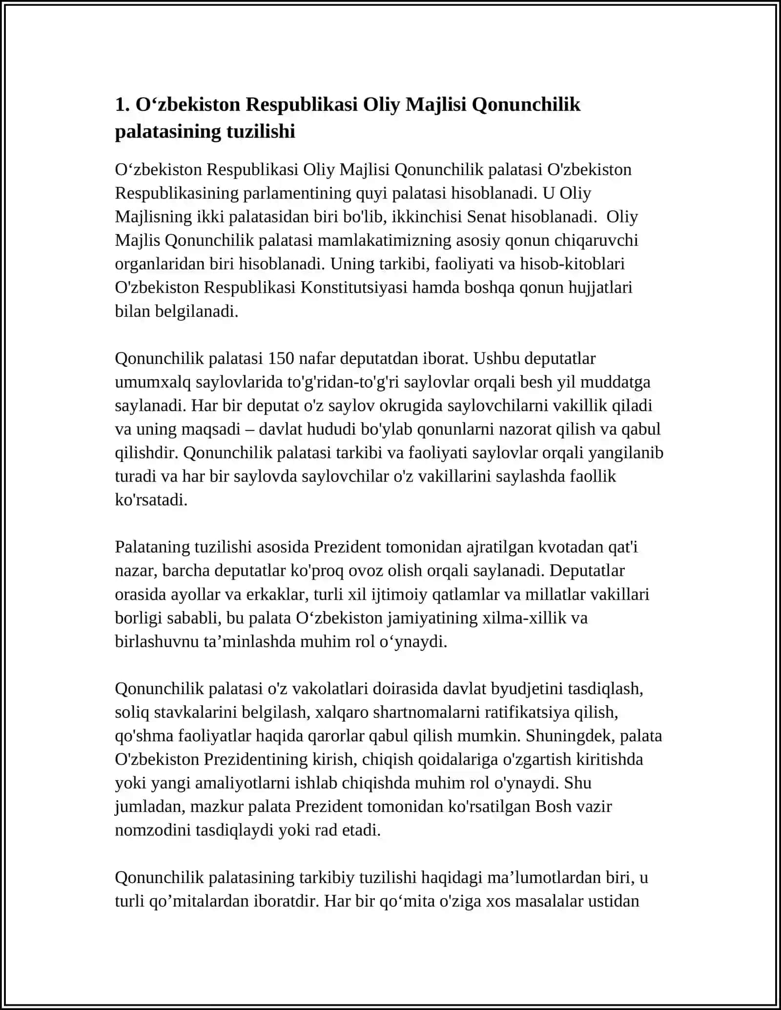 Oʻzbekiston RESPUBLIKASI OLIY MAJLISI QONUNCHILIK PALATASI 2024-2025-o'quv yili 3