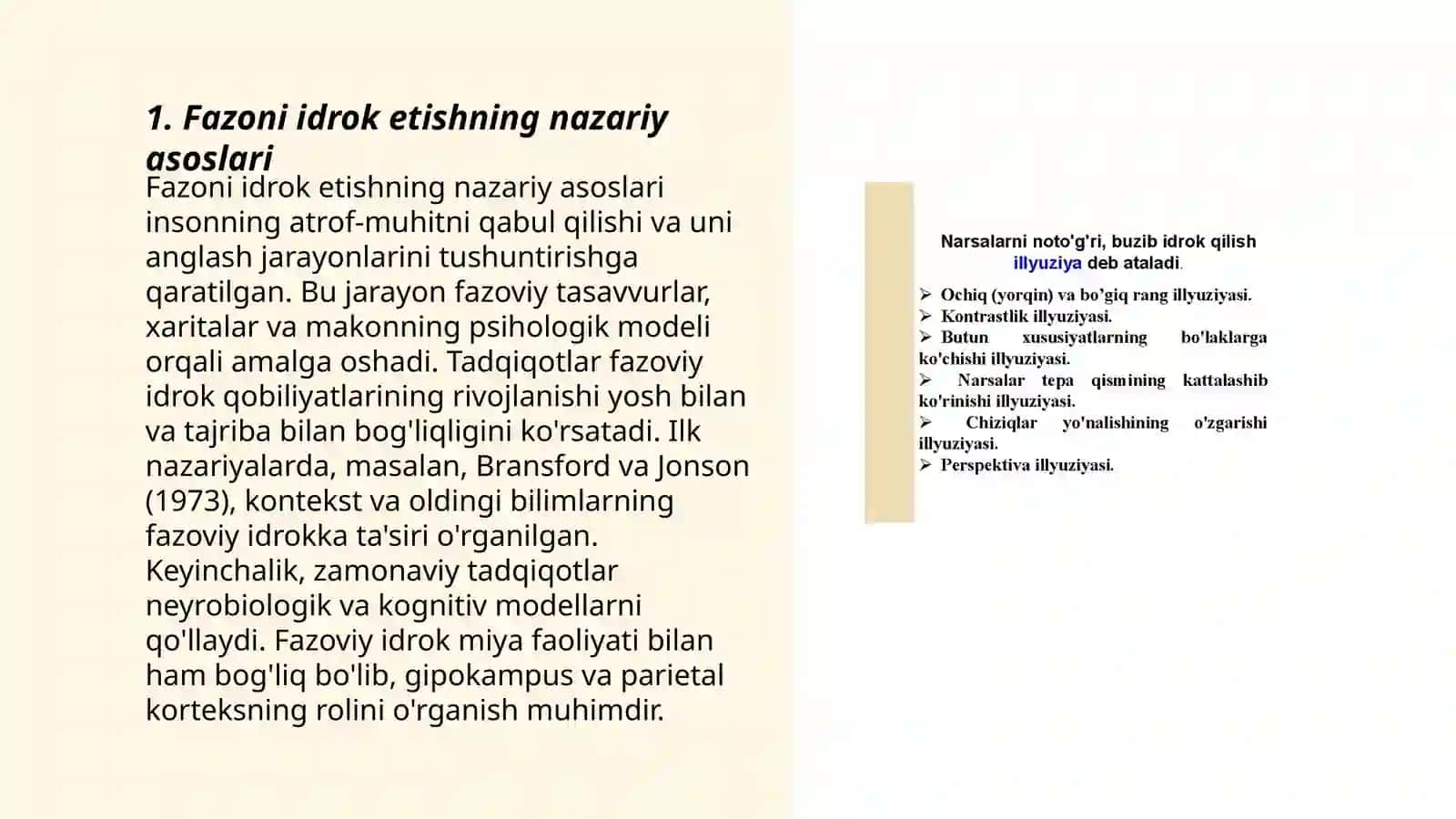 Fazoni idrok etish 3