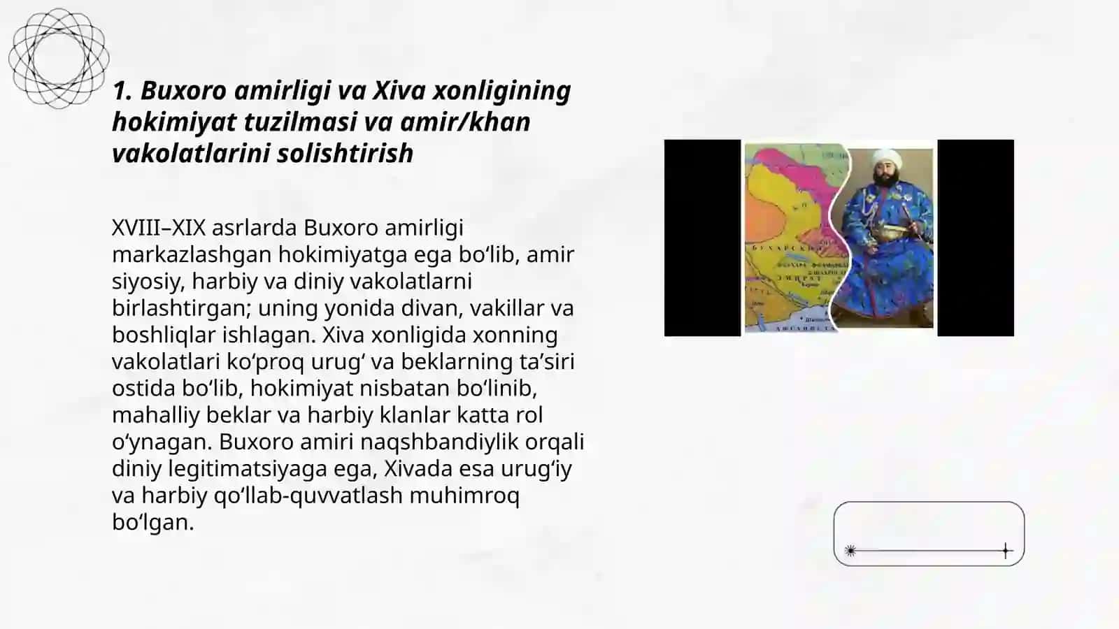 Buxoro amirligi va Xiva xonligining siyosiy hamda ijtimoiy hayotini solishtirish 3