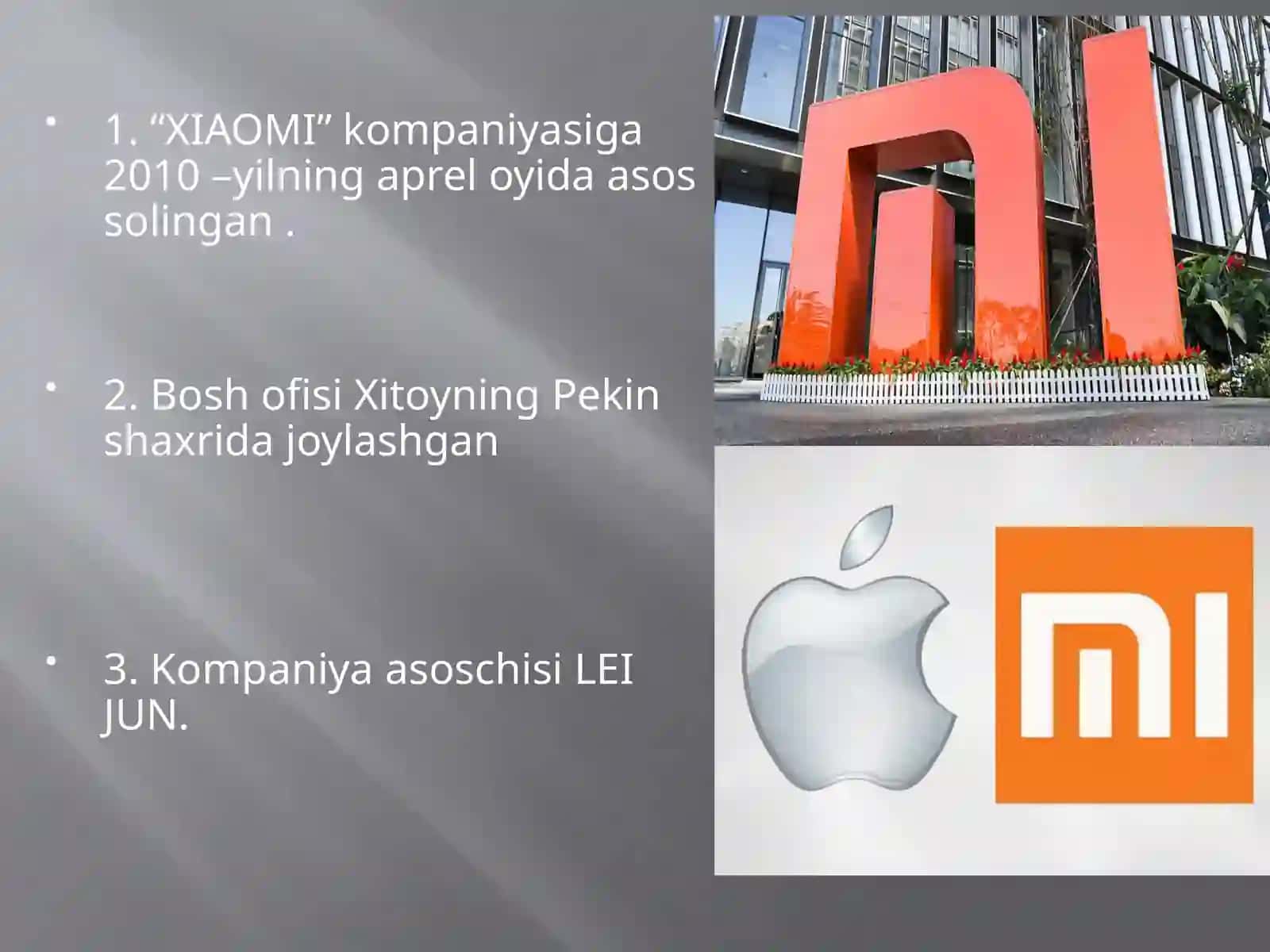 XIAOMI KOMPANIYASI HAQIDA TAYYORLAGAN TAQDIMOT  LOYIHASI 3