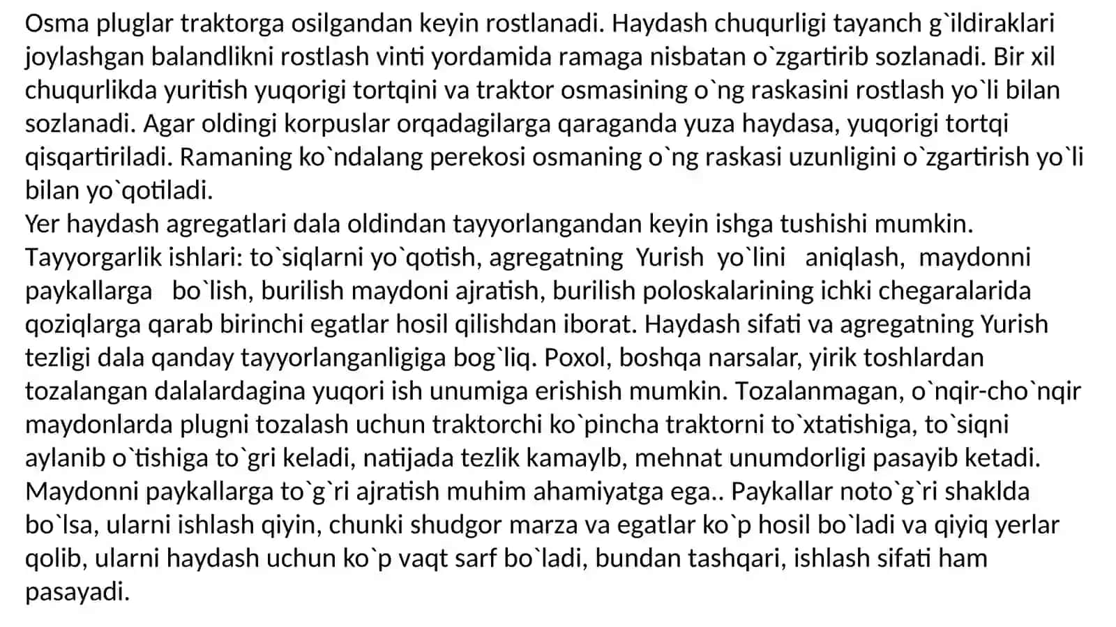Traktor va qishloq xo’jalik mashinasini ishga tayyorlash. Agregat tuzish va uni tayyorlash 3