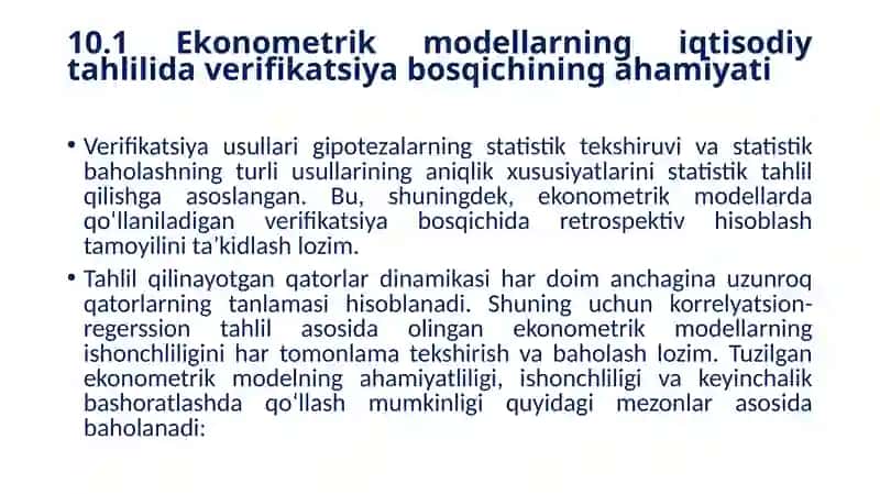 Ekonometrik modellar sifati va ahamiyatini mezonlar bo‘yicha baholash 3