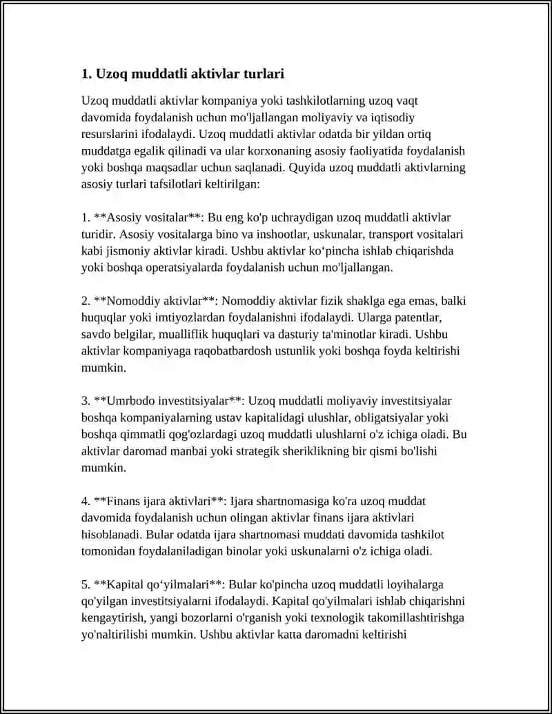 Uzoq muddatli aktivlar turlari 3
