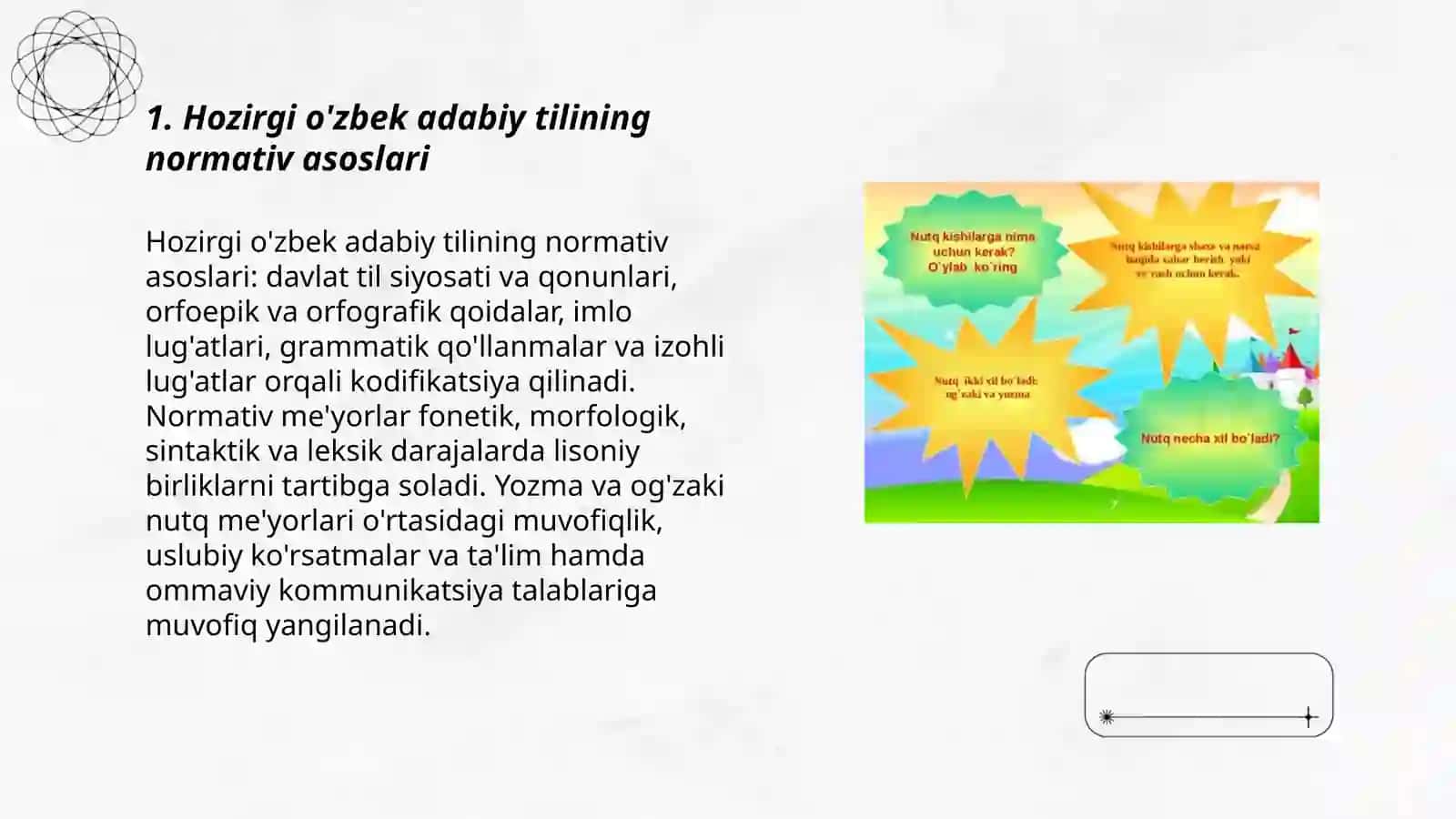 Hozirgi o'zbek adabiy tilida lison , nutq me'yor munosabati . Lisoniy va nutqiy birliklar 3