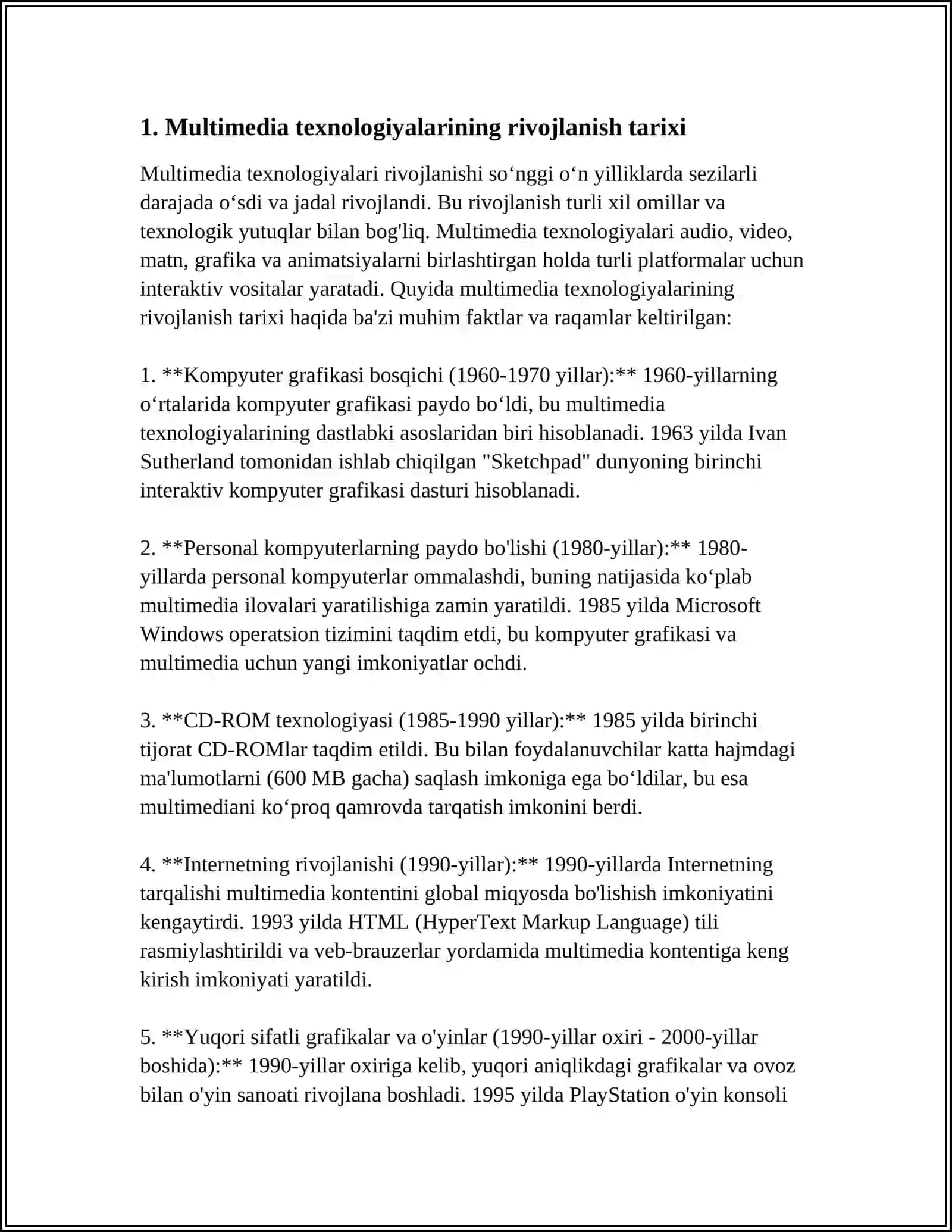 MUSTAQIL ISH Mavzu: MULTIMEDIA TEXNOLOGIYALARI 3
