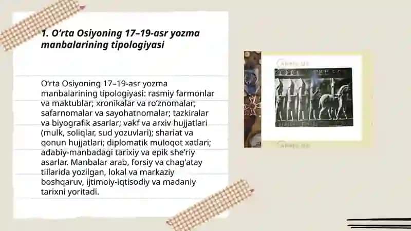 Oʻrta Osiyoning 17-19 asr tarixiga oid yozma manbalari 3