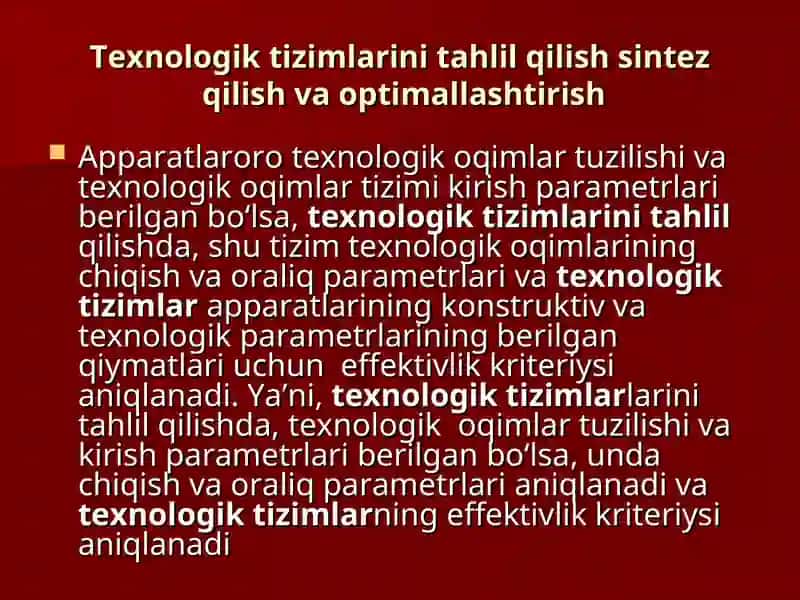 Texnologik tizimlarini optimallashtirish va modellashtirish 3