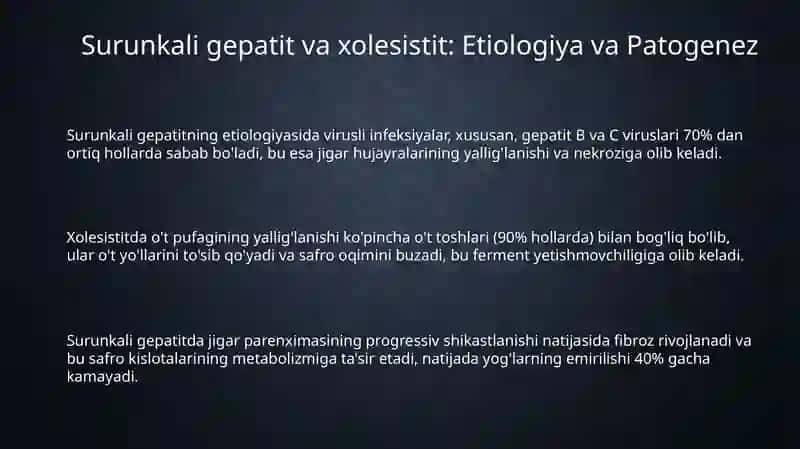 Surunkali gepatitlar.Xolesistitlarda yogʻlar hazmlanishini buzilishi 3