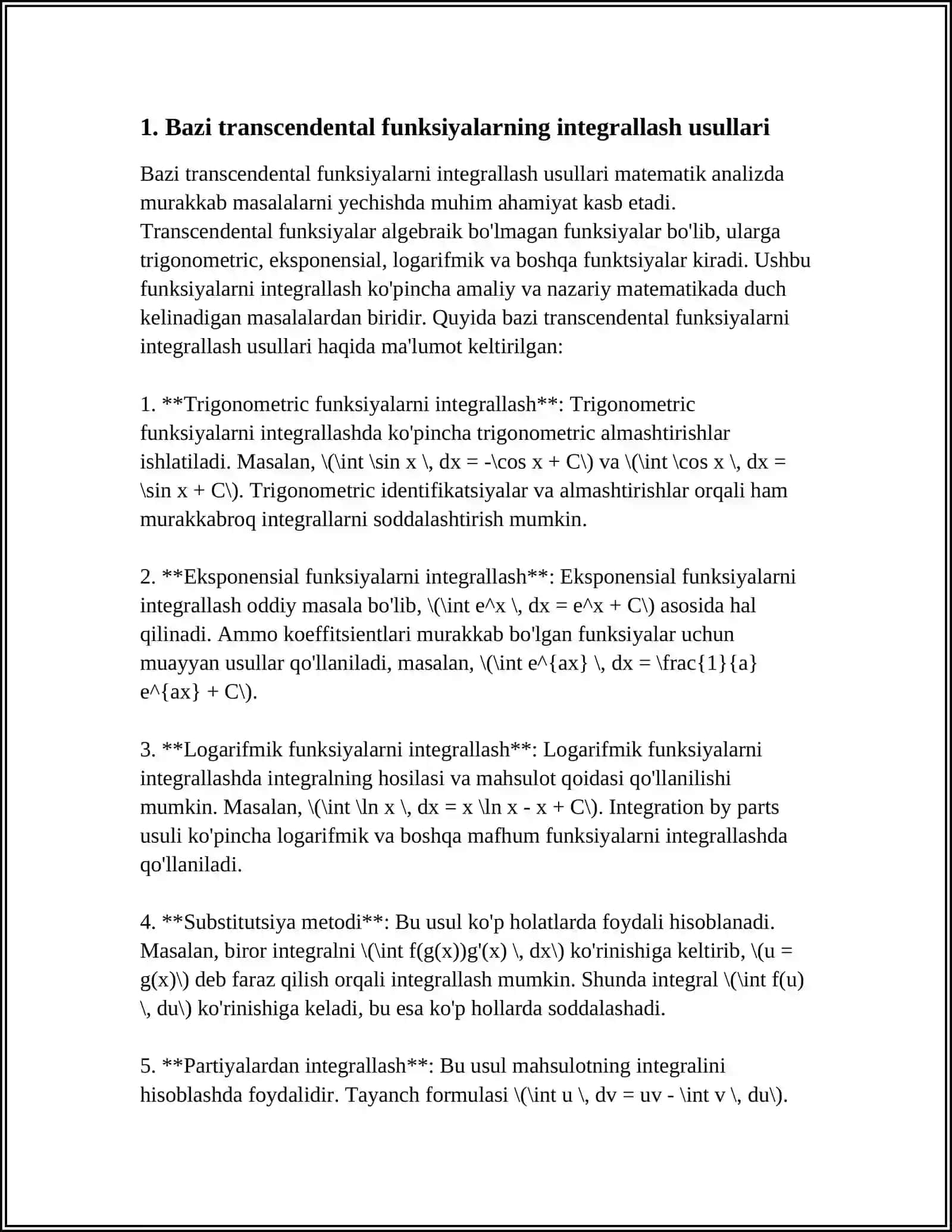 BA'ZI TRANSENDENT FUNKSIYALARNI INTEGRALLASH 3