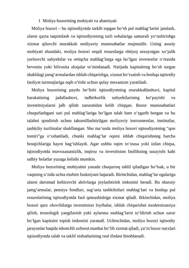 MOLIYA BOZORI VA UNI TUZILISHI XAMDA MOLIYA BOZORINING FUNKSIYALARI 3