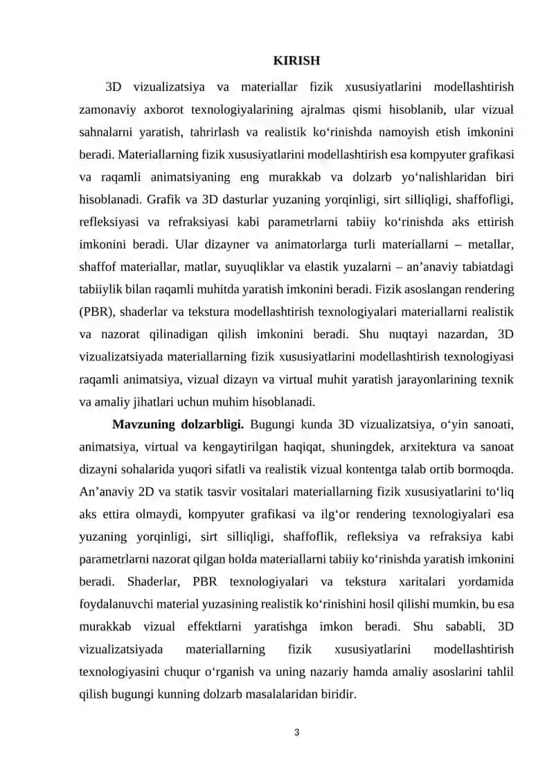 3D vizualizatsiyada materiallar fizik xususiyatlarini modellashtirish 3