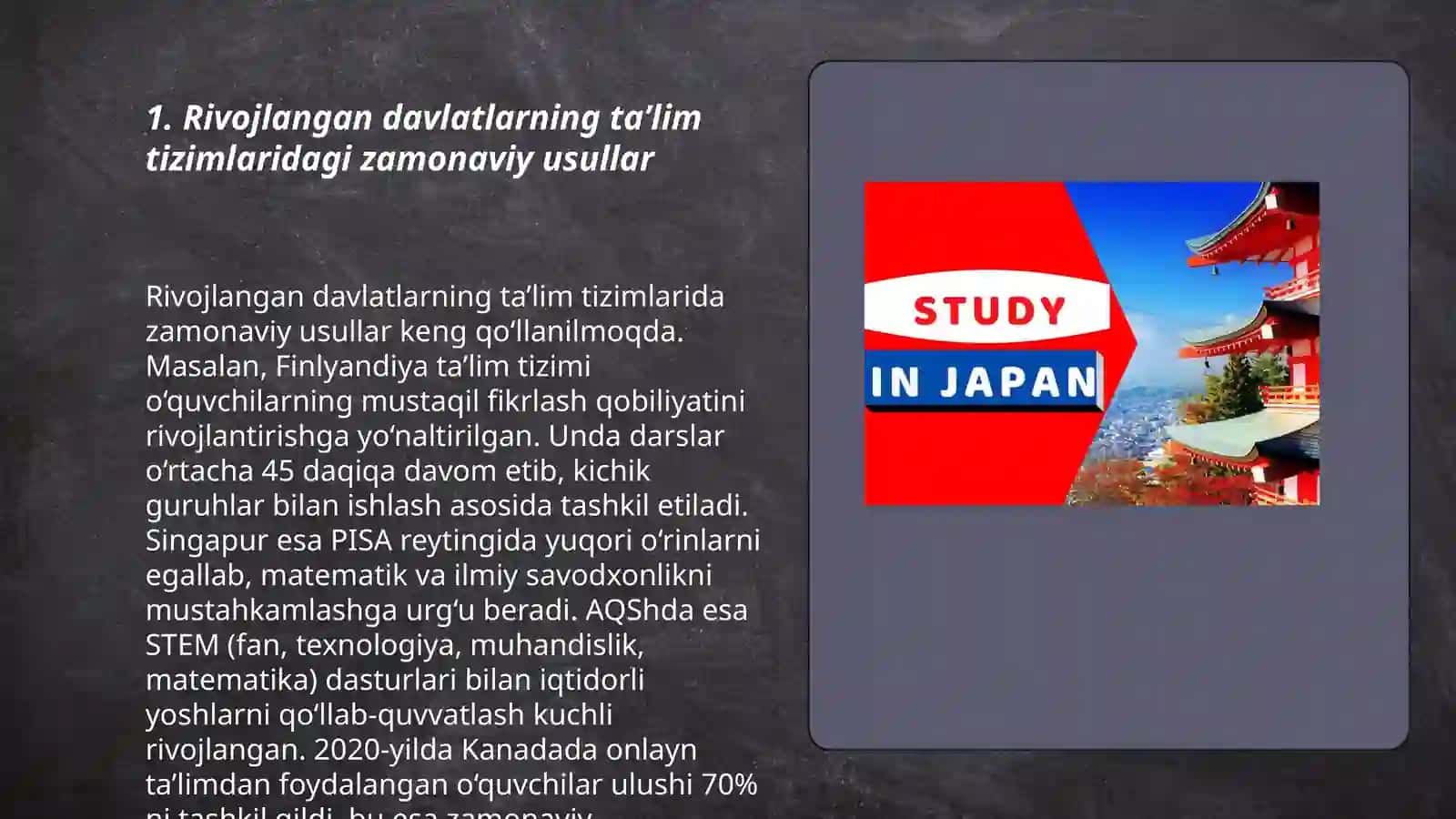 Rivojlangan davlatlarda (AQSH,Singapur,Yaponiya,Janubiy Koreya) taʼlim tizimi 3