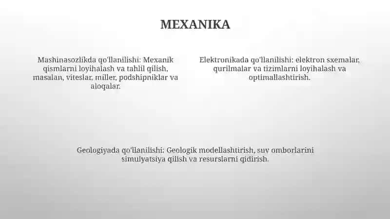 Avtomatlashtirilgan Loyihalash Tizimlarini Mexanika, Energetika, Elektronika, Geologiya, Mashinasozlik Va Boshqa SohalardaQoʻLlash 3