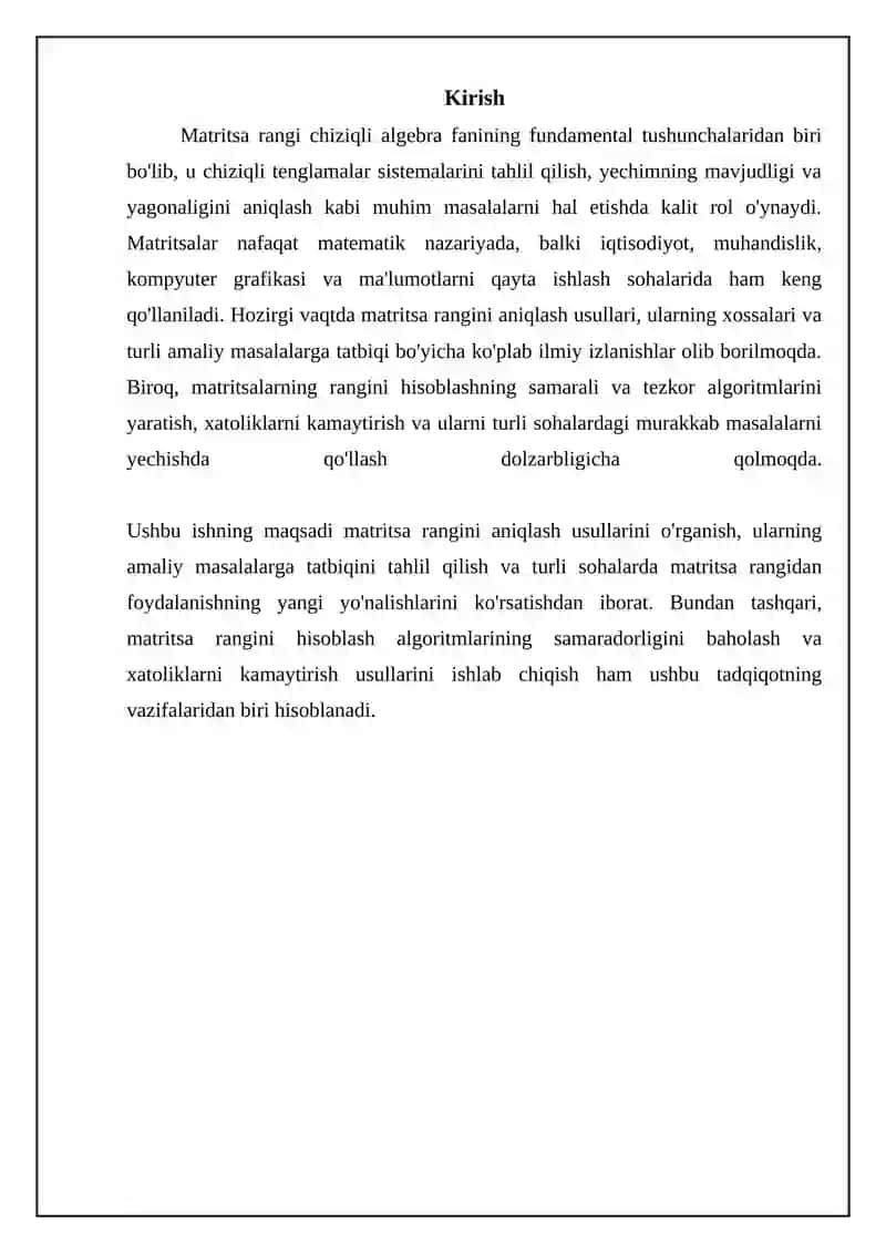 Matritsiyaning rangi. Matritsalarning amaliy masalalarga tadbiqi 3