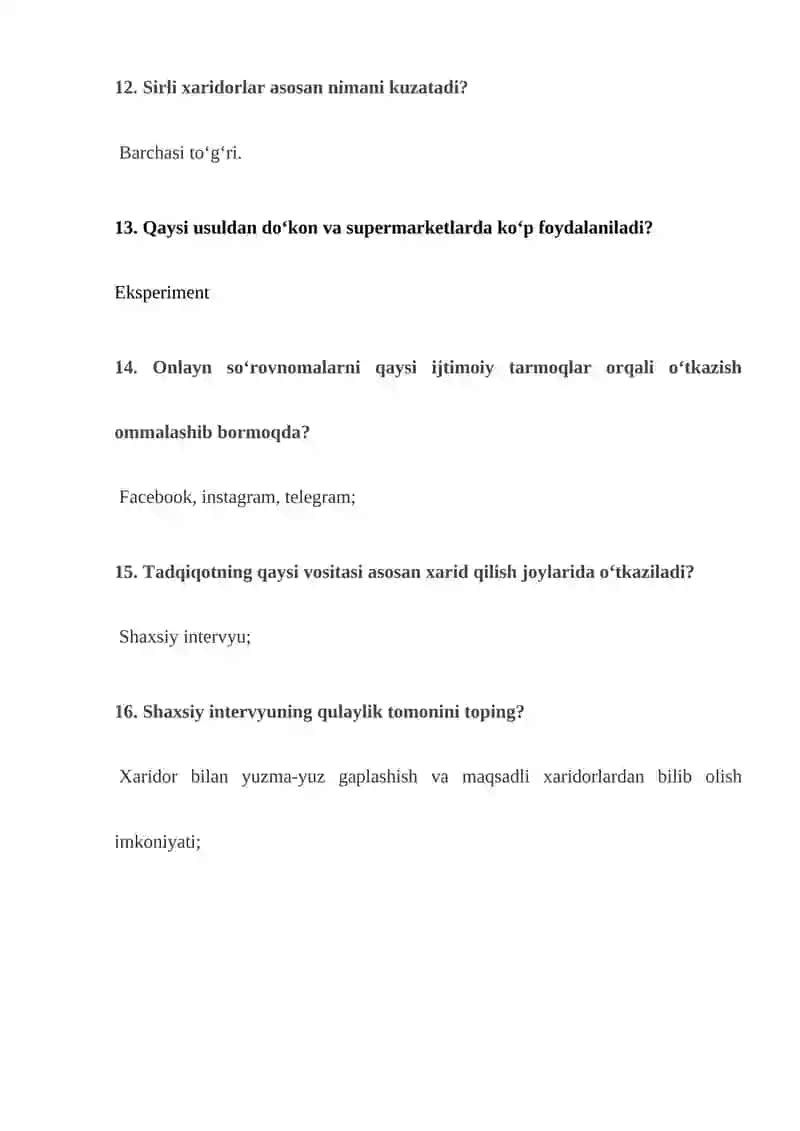 Marketing tadqiqotlari 60 ta test Javobi bilan yakuniy oraliq 3