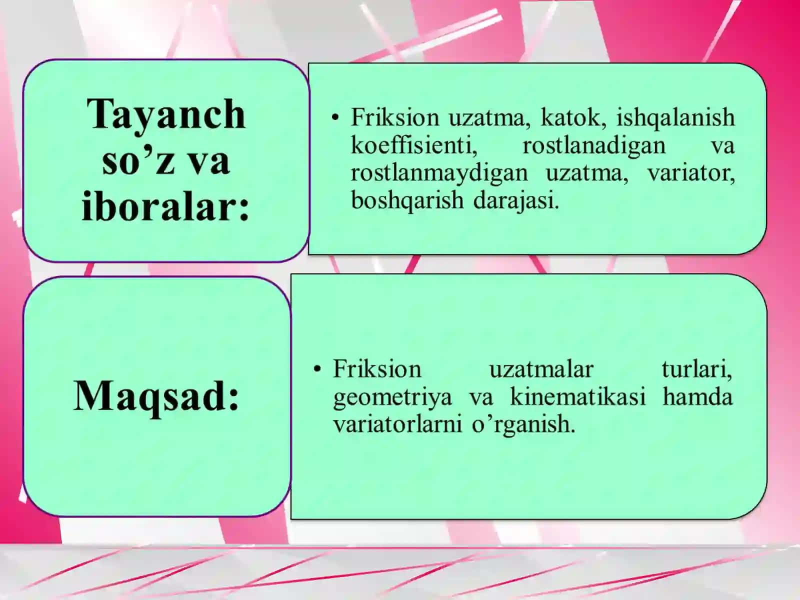 Friksion uzatmalar va variatorlar. Umumiy ma’lumotlar. Friksion uzatmalarni hisoblash. Variatorlar to‘g‘risi­da qisqacha ma’lumotlar 3