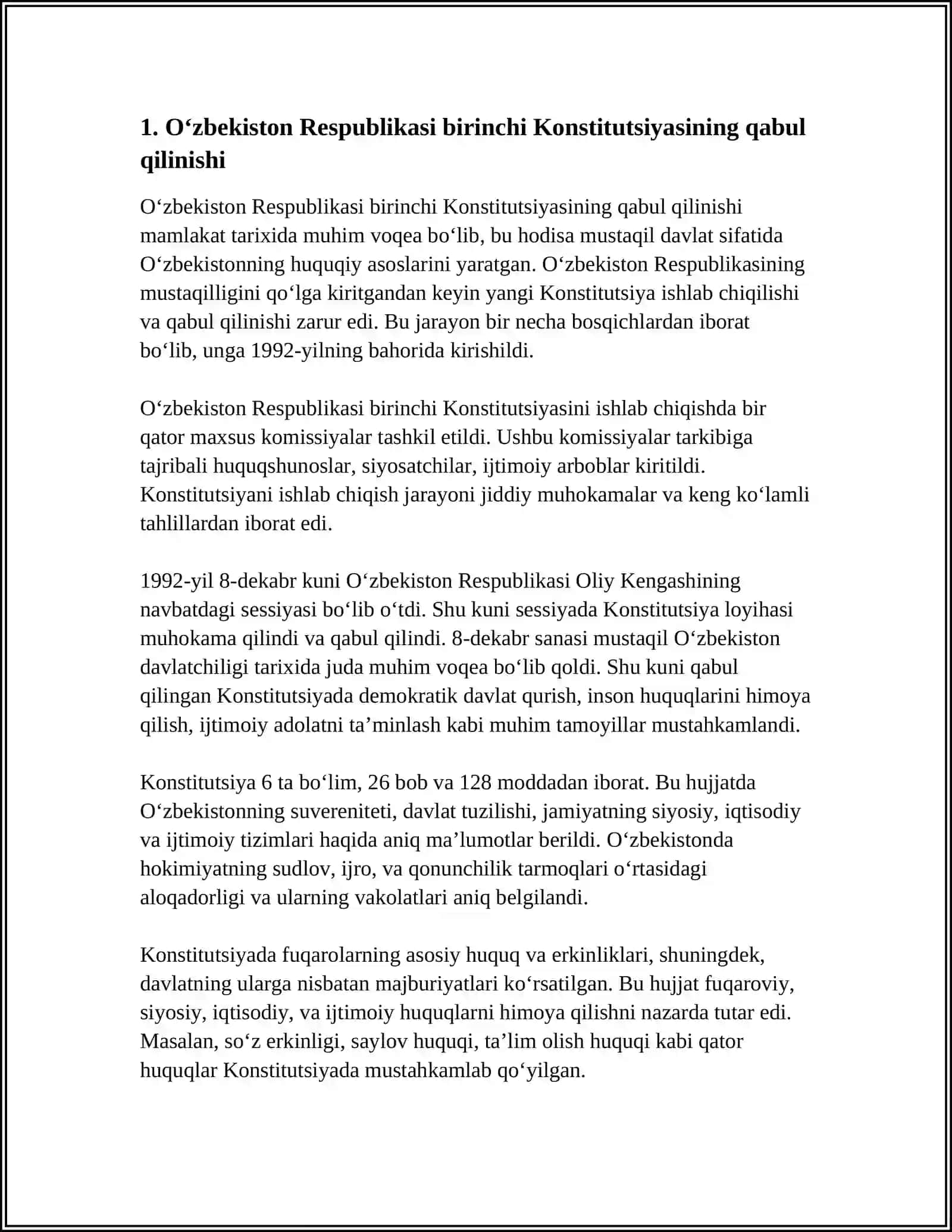 MUSTAQIL O'ZBEKISTON RESPUBLIKASI BIRINCHI KONSTITUSIYASI VA UNING O'ZIGA XOS JIHATLARI 3