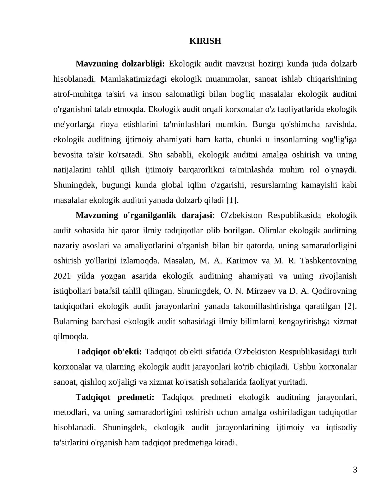 EKOLOGIK AUDIT TARTIB-TAOMILLARI. FANIDAN KURS ISHI 3