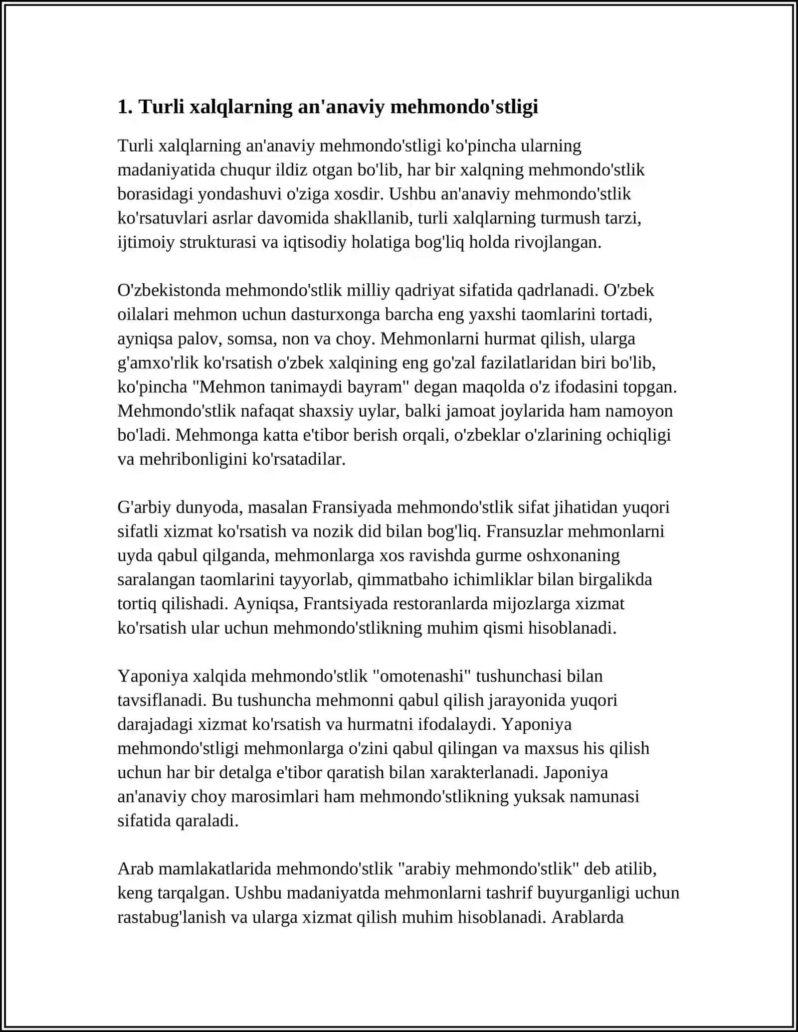 MUSTAQIL ISH Mavzu: DUNYO XALQLARI MADANIYATIDAGI UMUMIYLIK VA FARQLAR 3