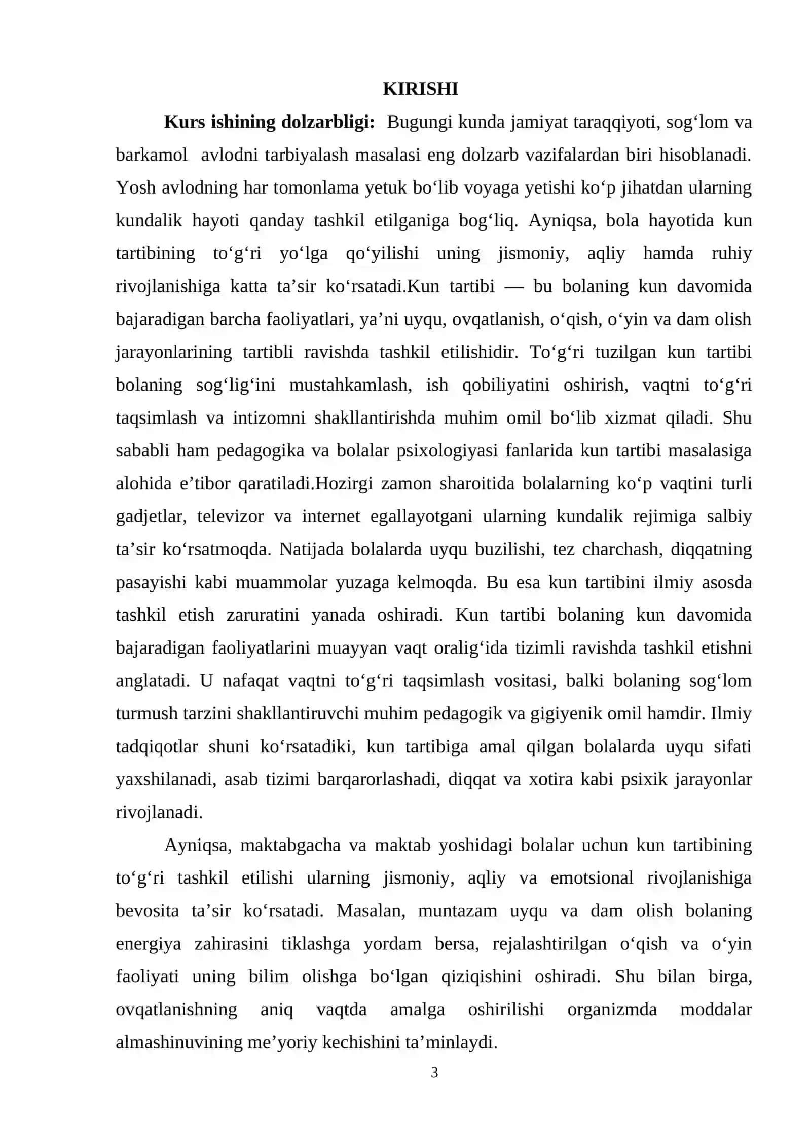 Bola hayotida kun tartibi va uning ahamiyati 3